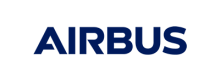 Airbus Logo in blauer Schrift auf dunklem Hintergrund