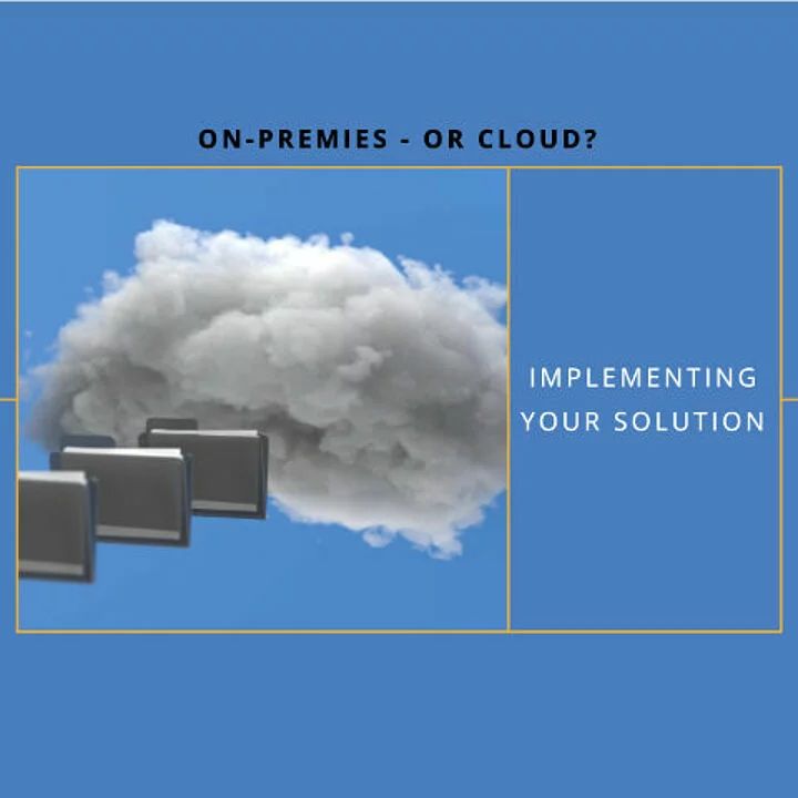 Grafik mit Servern und Cloud als Symbol für die Entscheidung zwischen On-Premises und Cloud-Lösungen sowie deren Implementierung in Unternehmen