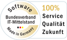 Siegel „Software Made in Germany“ des Bundesverbands IT-Mittelstand mit Hinweis auf 100 % Service, Qualität und Zukunftssicherheit