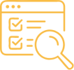 Icon einer Benutzeroberfläche mit Checkliste und Lupe als Symbol für Analyse, Prüfung von Prozessen und strukturierte Aufgabenverwaltung