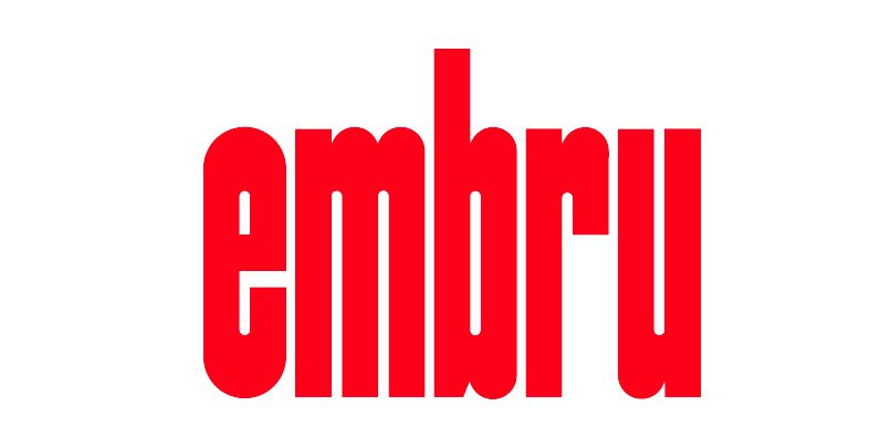 Embru Logo in roter Schrift auf hellem Hintergrund