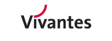 Vivantes Logo mit schwarzer Schrift und rotem grafischen Element auf dunklem Hintergrund