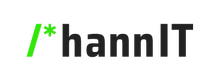 hann IT Logo mit schwarzer Schrift neben einem neongrünem grafischen Element