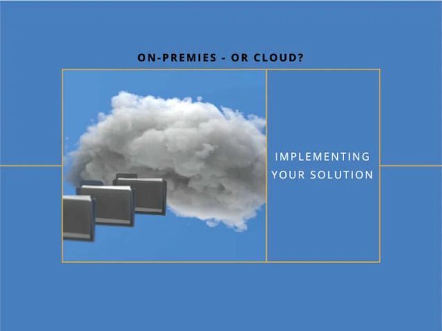 Grafik mit Servern und Cloud als Symbol für die Entscheidung zwischen On-Premises und Cloud-Lösungen sowie deren Implementierung in Unternehmen